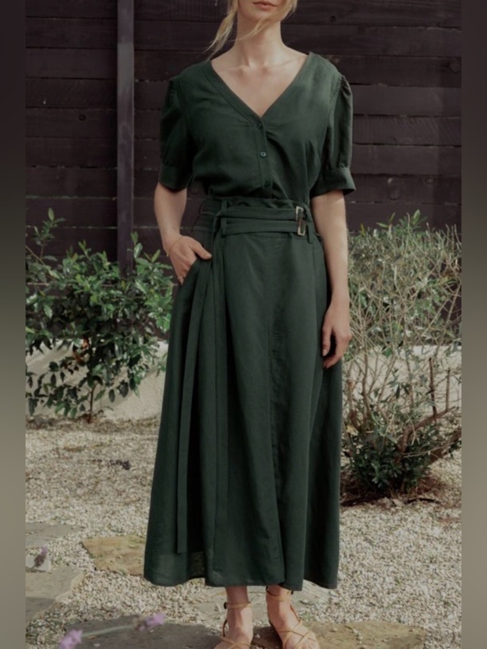 Women's 2 Piece Dreamy Puff Sleeve Top & Belted A Line Midi Dress.